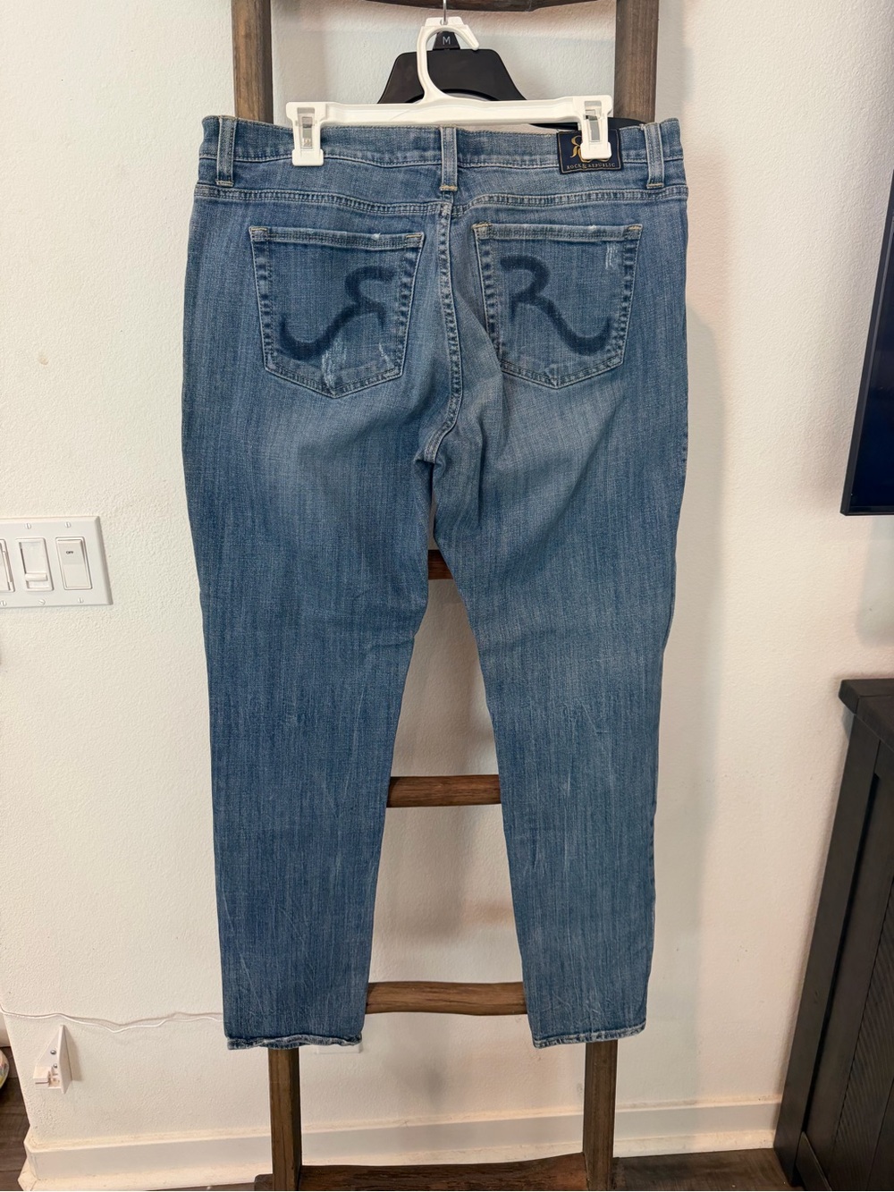 Rock & Republic Medium Blue Straight Leg Jeans with Back Pocket 'R' Detail
